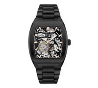Kenneth Cole New York Men's Automatic Watch - Skeleton Dial, Curved Case, Contemporary Style, Black - Black Stainless Steel, Modern