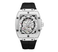Kenneth Cole New York Men's Automatic Watch - Skeleton Dial, Curved Case, Contemporary Style, Silver - Black Silicone, Mens Standard, Automatic