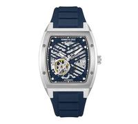 Kenneth Cole New York Men's Automatic Watch - Skeleton Dial, Curved Case, Contemporary Style, Silver - Blue Silicone Strap, Contemporary