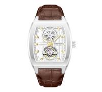 Kenneth Cole New York Men's Automatic Watch - Skeleton Dial, Curved Case, Contemporary Style, Silver - Brown Leather Strap, Modern