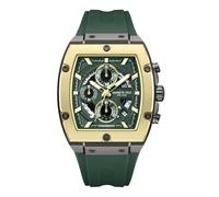 Kenneth Cole New York Men's Chronograph Watch - Gunmetal Tonneau Case with Green Dial, Gold-Tone Screwed Bezel, Date Display, and Green Silicone Strap