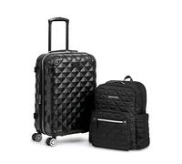 Kenneth Cole Reaction Diamond Tower Luggage Collection Lightweight Hardside Expandable 8-Wheel Spinner Travel Suitcase, Black, 2-Piece Set (20" & 28"), Diamond Tower Luggage