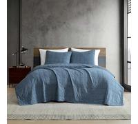Kenneth Cole Soft & Refined Embossed Bedding w/Matching Pillowcases, Double-Stitched Grid Texture, Stonewashed Blue, King