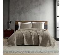 Kenneth Cole Soft & Refined Embossed Bedding w/Matching Pillowcases, Double-Stitched Grid Texture, Stonewashed Brown, Queen