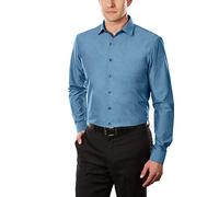 Kenneth Cole Unlisted by Men's Slim Fit Solid Spread Collar Dress Shirt, Hazy Blue, 14"-14.5" Neck 32"-33" Sleeve