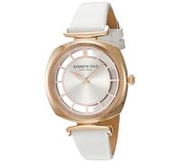 Kenneth Cole Womens Roase Gold Case On A White Leather Strap KC15108003
