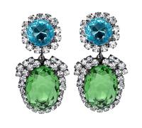 Kenneth Jay Lane Clip On Earrings Dangle Blue Bottom Green Top Gunmetal Crystal Setting