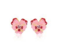 Kenneth Jay Lane Flower Clip-On Earrings - Blue & White or Pink Enamel, Brass & Enamel, No Gemstone