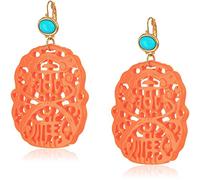 Kenneth Jay Lane Oriental Carved Coral Resin Earrings