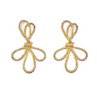 Kenneth Jay Lane Satin Gold Clip-On Earrings - Twisted Rope Bow or Fancy Gold Ornate Swirl Drop, Gold-Plated Brass, No Gemstone