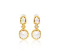 Kenneth Jay Lane Satin Gold Pearl Cabochon Drop Clip-On Earrings with Crystal Accent