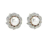 Kenneth Jay Lane Silver Rhinestone and Pearl Ball Clip-On Earrings