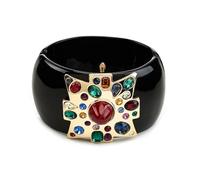 Kenneth Jay Lane Wide Domed Maltese Cross HInged Bangle with Multicolor Crystal Accents, L, Resin Brass Crystal, no gemstone