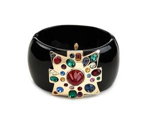 Kenneth Jay Lane Wide Domed Maltese Cross HInged Bangle with Multicolor Crystal Accents, L, Resin Brass Crystal, no gemstone