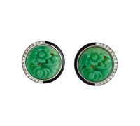 Kenneth Jay Lane Women's Carved Jade Resin Clip-On Button Earring With Crystal and Enamel Accents