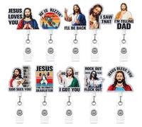 Kenning 10 Pcs Funny Jesus Badge Reels Christian Jesus Retractable ID Badge Holder Clip Cute Funny Religion Name ID Card with Alligator Clip for Nurse Rn Cna Teacher Doctor Office Christian Lover Gift