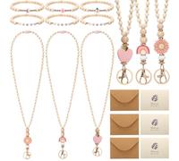 Kenning 12 Pcs Back to School Teacher Gift Set Teacher Lanyards & Bracelets | First Day of School Teacher Appreciation Gift, 3 Wood Beaded Lanyard, 6 Stretch Bracelet, 3 Thank You Card Envelope, Jewelry