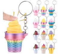 Kenning 12 Pcs Ice Cream Clicker Fidget Keychain, 3D Press Button Stress Relief Tool, Desk Accessory Gifts for Adults, Coworkers, Office, Summer Events Graduation