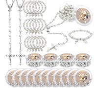 Kenning 12 Set First Holy Communion Rosary & Bracelet Set White Religious Rosary Bead Bracelet Catholic Baptism Gifts First Communion Memorial Gift for Guests