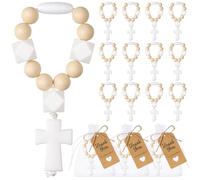 Kenning 12 Set God Bless Rosary Gift First Communion Silicone Cross Bracelets Bulk with Thank You Card and Bag Catholic Cross Rosary Bracelet for First Communion Party Supplies Baptism Favor for Guest