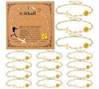 Kenning 12 Set Softball Bracelets Team Gift Bulk Adjustable Bracelet with Inspirational Card Cross Chain Sport Accessories Christian Jewelry Gifts for Softball Team Ball Lovers Players