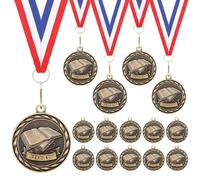 Kenning 15 Pack 2 Inch Reading Awards Gold Trophy Medals with Neck Ribbons Vintage Student Honor Medals for Student End of Year Classroom Celebrations Graduation Recognition