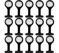 Kenning 15 Pcs Nurse Watch for Women Men, Silicone Nurse Watch Clip on Lapel Watch Nurse Fob Watch with Second Hand Clip on Nursing Watch Pin Watch for Doctor Student Graduation Xmas Gift, Black