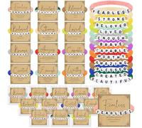 Kenning 24 Set Christian Bracelets Bulk for Men Women Neutral Stackable Clay Bible Beaded Bracelets with Religious Prayer Card Faith Inspirational Gifts for Church VBS School Gospel(Bright Color)