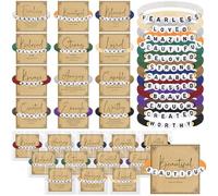 Kenning 24 Set Christian Bracelets Bulk for Men Women Neutral Stackable Clay Bible Beaded Bracelets with Religious Prayer Card Faith Inspirational Gifts for Church VBS School Gospel(Dark Color)