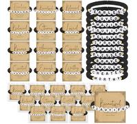 Kenning 24 Set Christian Bracelets Bulk for Men Women Neutral Stackable Clay Bible Beaded Bracelets with Religious Prayer Card Faith Inspirational Gifts for Church VBS School Gospel, Clay, Paper