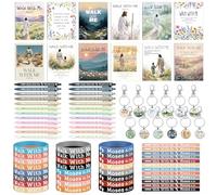 Kenning 24 Sets 2026 Mormon Youth Gift Set, Walk with Me Moses 6: 34 Christian Notebooks, Silicone Walk with Me Bracelet, Mormon Youth Theme Keychains, LDS Pens Christian Faith Baptism Gifts