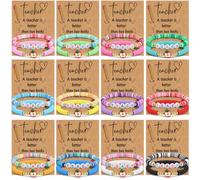 Kenning 24pcs Teacher Appreciation Gifts for Women Men Teacher Gifts Beaded Bracelet Elastic Clay Bracelet Birthday Christmas Thanksgiving Thank You Present for Teachers