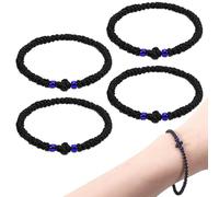 Kenning 4 Pcs Blessed Greek Orthodox Prayer Rope Bracelet Black Handmade Christian Prayer Beads Rope with Cross Blessed Decor Gift