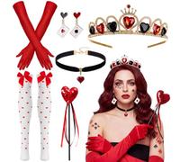 Kenning 6 Pcs Halloween Queen Costume Accessories Set Include Queen Crown Scepter Poker Earrings Long Gloves Stockings and Velvet Choker, Halloween Costume Accessories for Women Cosplay Party