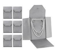 Kenning 6 Pcs Velvet Necklace Display Folder Travel Jewelry Case, Gray | Foldable Jewelry Organizer for Women, with Dual Button and a Secure Snap Prevents Tangling, Portable Gift Pouch