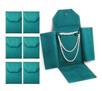 Kenning 6 Pcs Velvet Necklace Display Folder Travel Jewelry Case, Green | Foldable Jewelry Organizer for Women, with Dual Button and a Secure Snap Prevents Tangling, Portable Gift Pouch