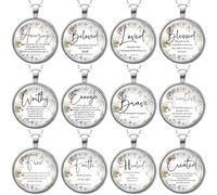 Kenning Christian Easter Gifts, Bible Verse Necklaces Bulk for Women, Inspirational Religious Pendant Necklaces(Floral,24 Pcs)