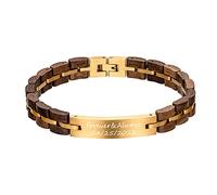 Kenon Customized Stainless Steel & Wood Link Bracelet, Personalised Wooden Bangle Jewelry, Inspirational Gold Bracelet Engraved Gifts for Mens Boy Dad With Gift Box