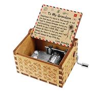 Kenon Engraved Wood Music Boxes Handmade Wooden Music Boxes and Songs with Stainless Steel by Music Chests Custom Vintage Hand Crank Musical Box Christmas Birthday Gift (To My Grandson From Grandpa)
