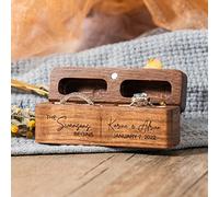 Kenon Personalized Wedding Ring Box,Slim Double Ring Storage Holder, Wedding Ceremony Ring Bearer Box,Ring Box Proposal,Modern Rustic Wedding