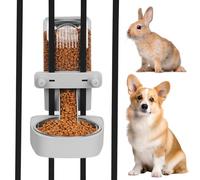 Kenond 55oz Hanging Automatic Rabbit Feeder, 1.6L Large Capacity Gravity Food Dispenser with Stainless Steel Bowl,for Dog, Cat, Ferret & Medium-Small Animals,Fits Widemouth Cages& Wire Cages & Crates