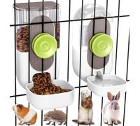 Kenond Hanging Automatic Pet Food Water Dispenser, 35oz Rabbit Feeder Guinea Pig Water Bottle Food Feeder for Ferret Guinea Pig Rabbit(White)