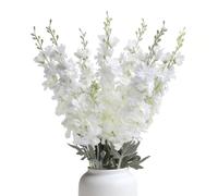 Kenpal Premium 8-Bunch Real Touch Silk Delphinium Artificial Flowers, Long Snap Dragons Fake Larkspur Silk Flowers with Bendable Stems for Elegant Home Wedding Decor (White)