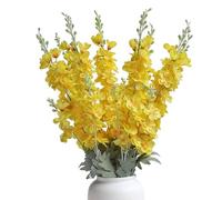 Kenpal Premium 8-Bunch Real Touch Silk Delphinium Artificial Flowers, Long Snap Dragons Fake Larkspur Silk Flowers with Bendable Stems for Elegant Home Wedding Decor (Yellow)