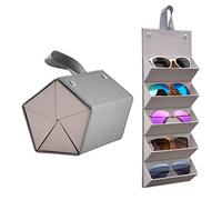 Kenpal Sunglasses Storage Organizer Holder Foldable Travel Case with 5 Slot Compartments for Multiple Glasses, Grey, Large