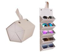Kenpal Sunglasses Storage Organizer Holder Foldable Travel Case with 5 Slot Compartments for Multiple Glasses, Beige, Large