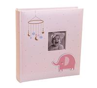 Kenro Baby Animals Pink Elephant Memo Photo Album for 200 Photos 6x4 Inch / 10x15cm with Slip-in Pages and Photo Window on the Cover - KN402PK