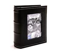 Kenro Black Leather Look Small Photo Album for 80 Photos 7.5x5 inch/19x13cm with Photo Window to Front and White Stitching, Slip-In Pages - PKB109
