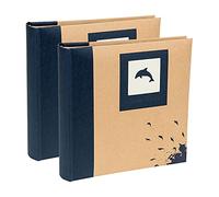Kenro Box of 2 Green Wood Blue Dolphin Photo Album with Kraft Paper Cover for 200 Photos 7x5 inch/13x18cm Family Photograph Album - GRW007UE