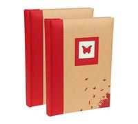Kenro Box of 2 Green Wood Red Butterfly Photo Album with Kraft Paper Cover for 300 Photos 6x4 inch/10x15cm Family Photograph Album - GRW008RD